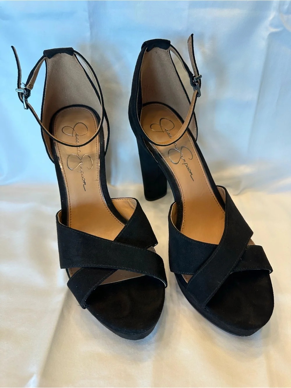 Jessica Simpson Black Platform Suede Ankle-Strap Heels